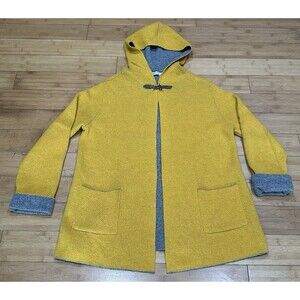A.IDA Cardigan Cape Sweater Open Front Hooded Women’s XL Yellow/Gray Made Italy
